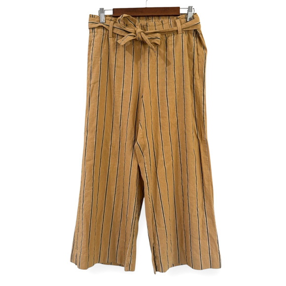 J Jill Emilie Linen Stretch Belted Wide Leg Crop Striped Pants Yellow Size Small - Picture 2 of 14